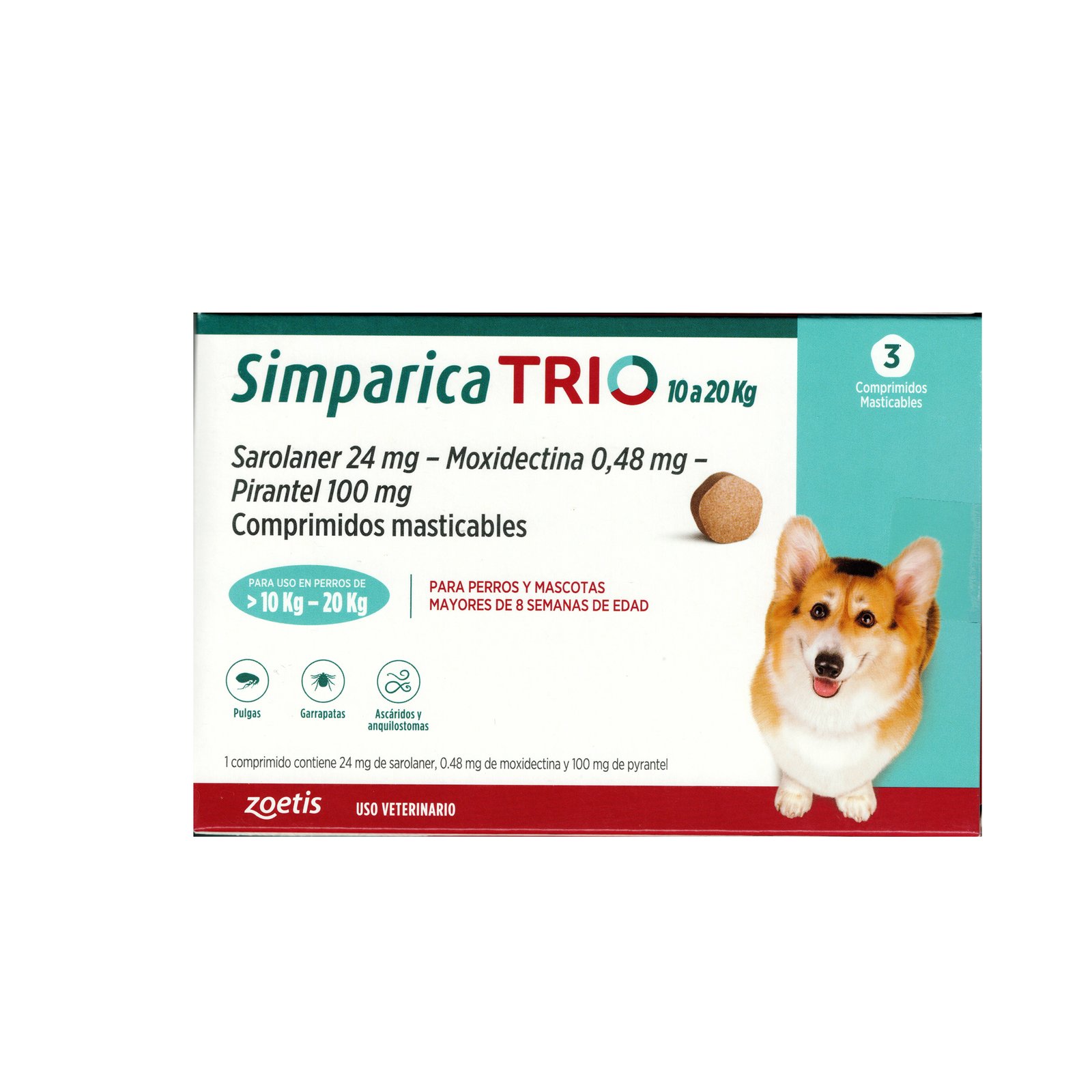 Simparica Trio 10 a 20 Kg x3
