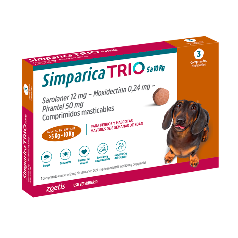 Simparica Trio 5 a 10 Kg x3