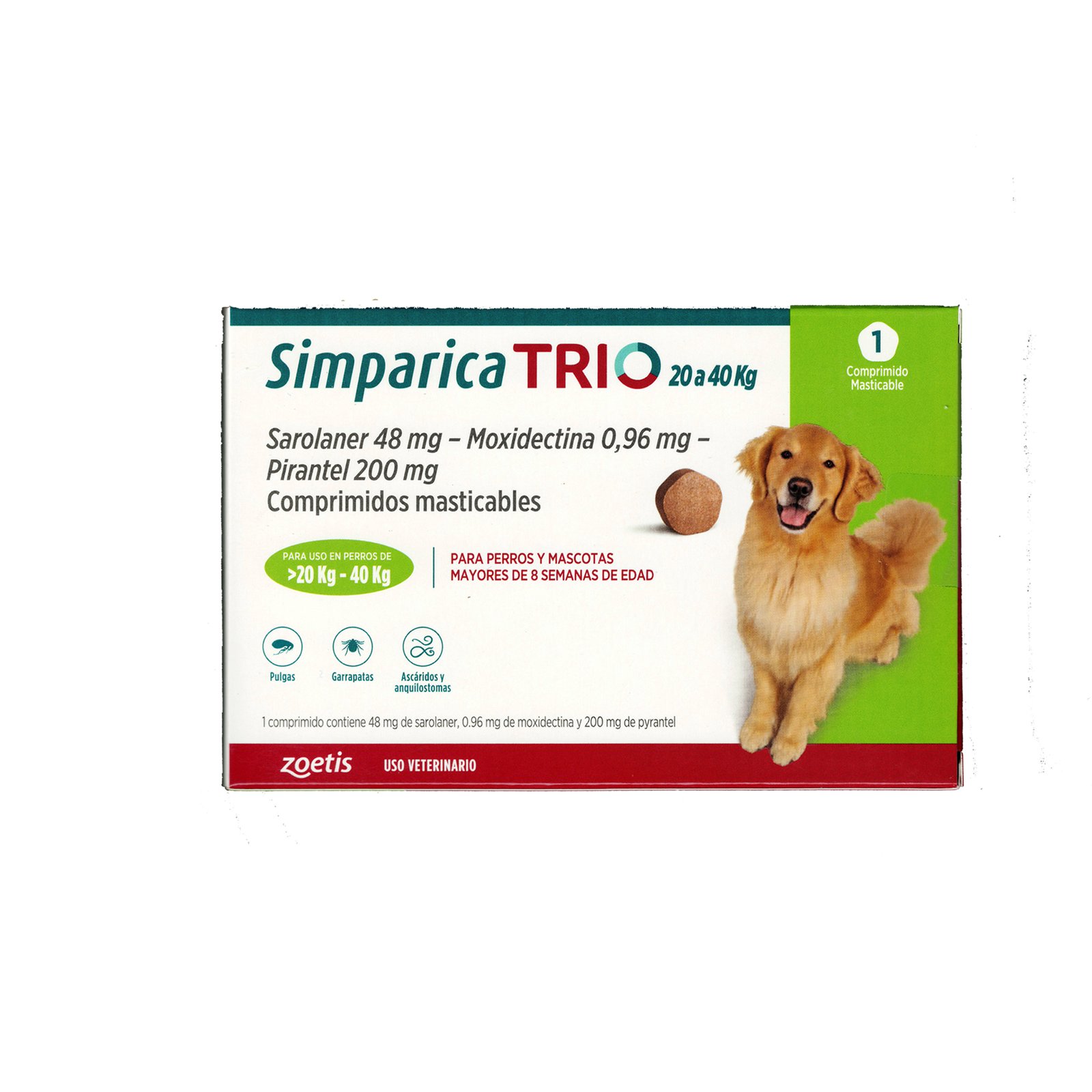 Simparica Trio 20 a 40 Kg x1