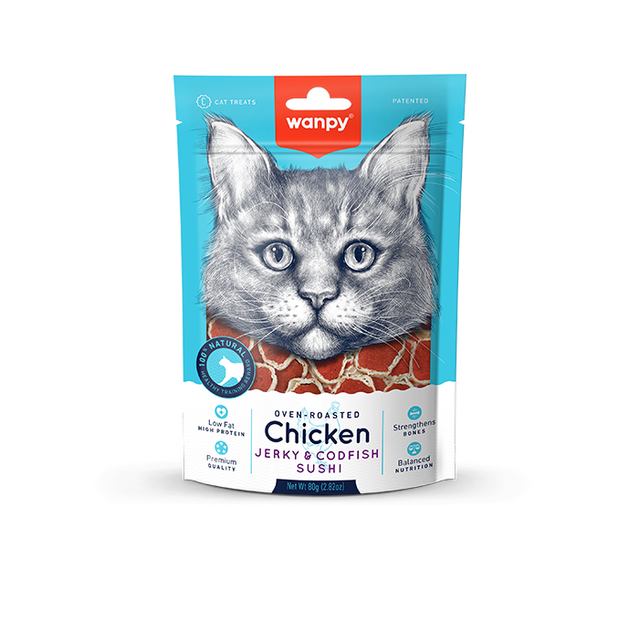 Wanpy Chicken Jerky & Codfish Sushi Cat 80g