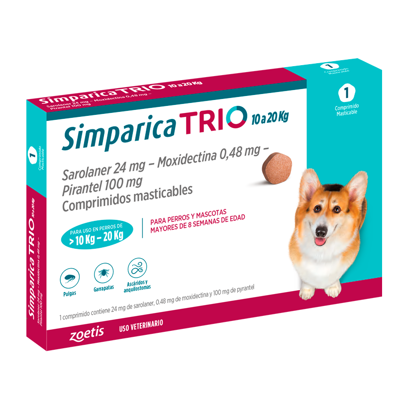 Simparica Trio 10 a 20 Kg x1