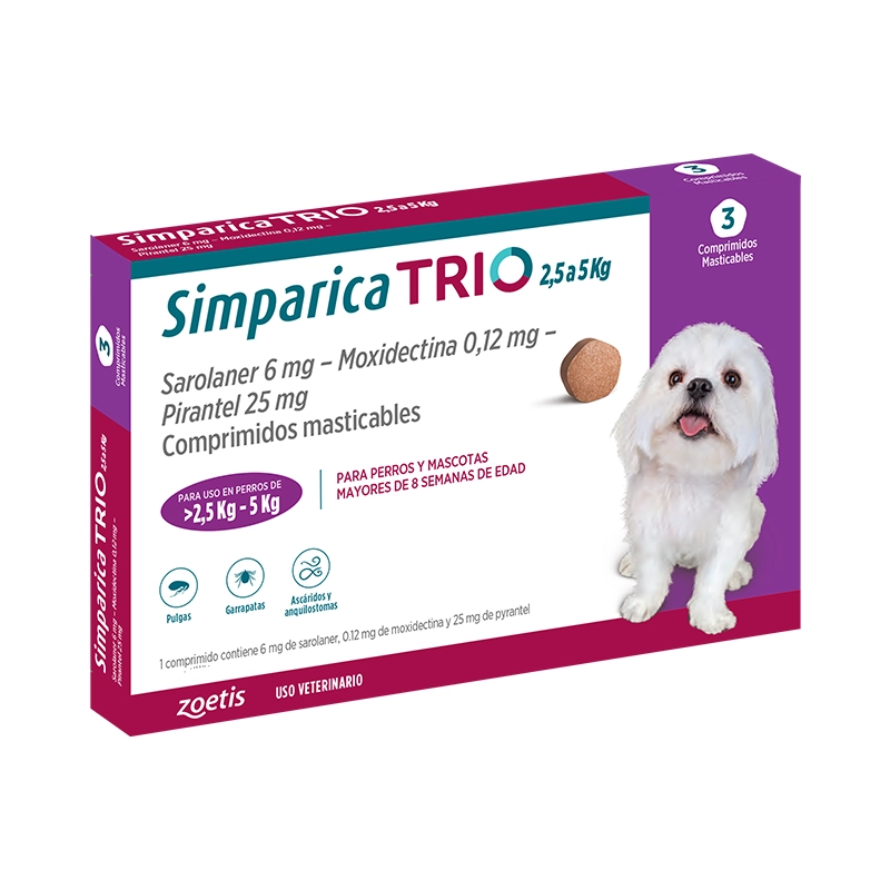 Simparica Trio 2.5 a 5 Kg x3