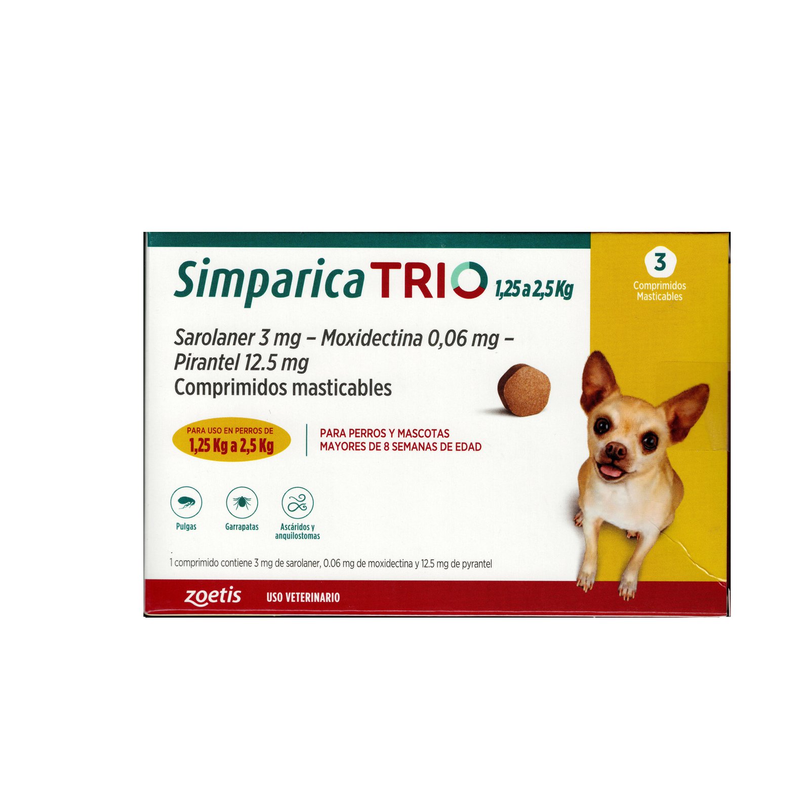 Simparica Trio 1.25 a 2.5 Kg x3
